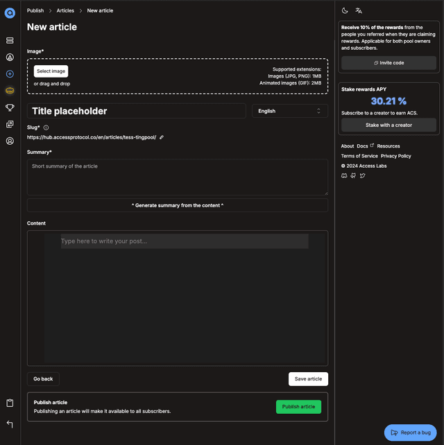 Article publishing interface